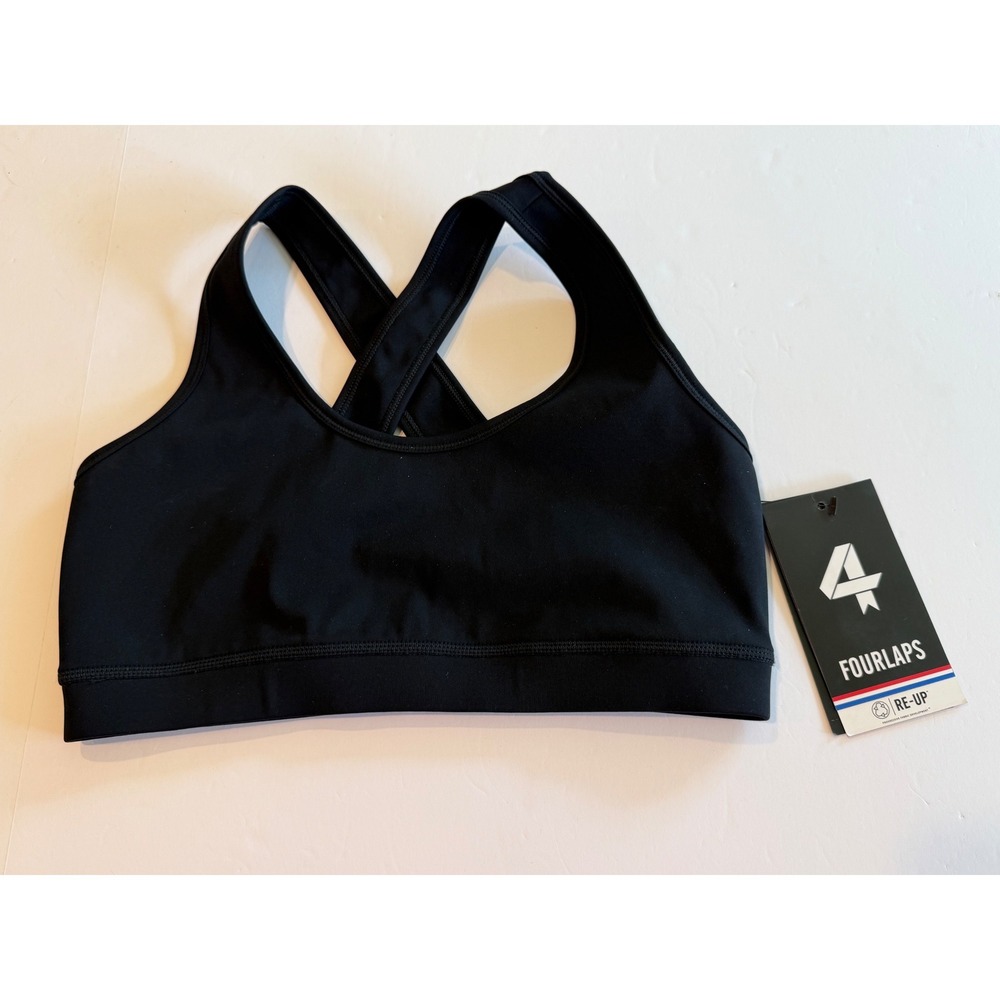 Fourlaps Infinity Sports Bra Black Crisscross Back Activewear Small NWT